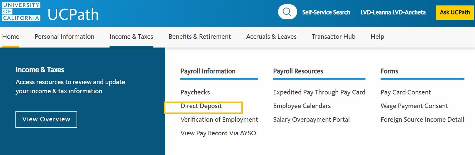UCPATH Direct Deposit